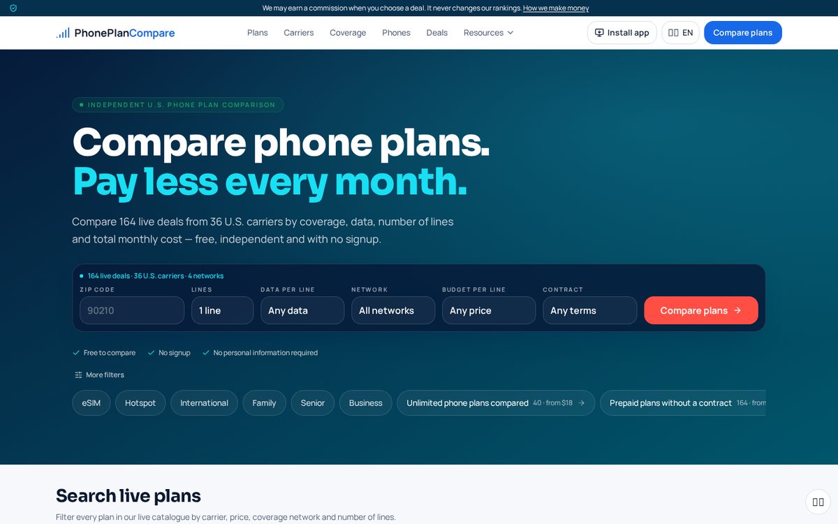PhonePlanCompare website
